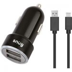 USB CHRGR - CAR 2PRT 3.4A W/CABLE BLACK